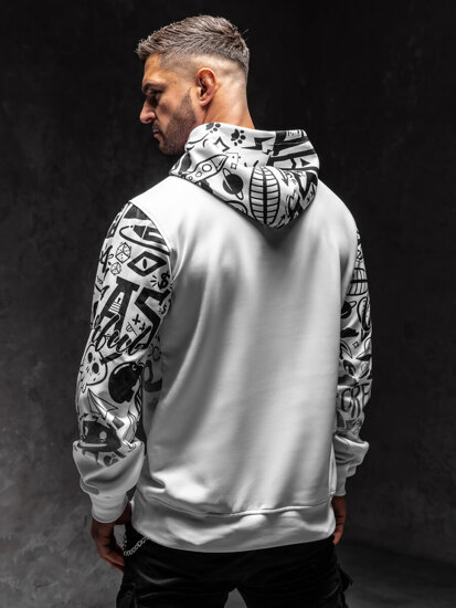 Sweat-shirt kangourou imprimé à capuche pour homme blanc Bolf 8B995