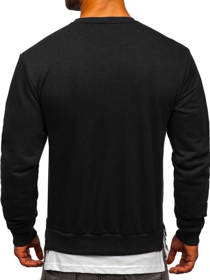Sweat-shirt pour homme noir avec imprimé sans capuche Bolf 181905