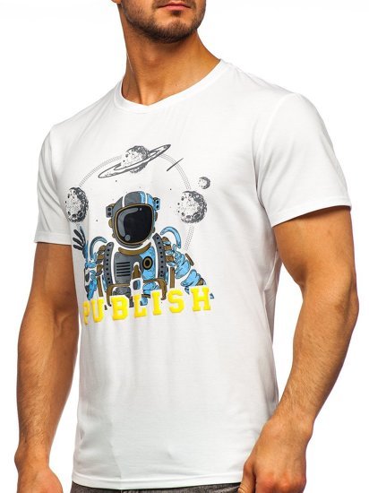 Tee-shirt blanc avec imprimé pour homme Bolf S10026