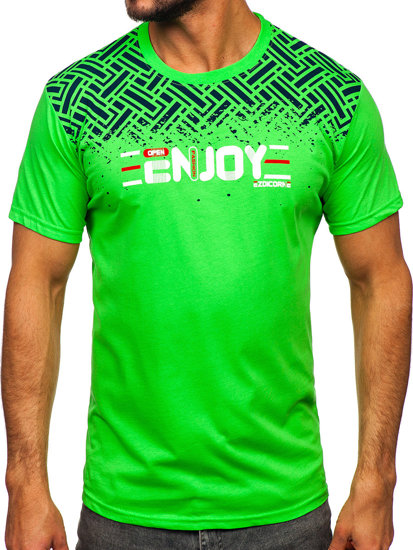 Tee-shirt en coton imprimé pour homme vert-néon Bolf 14720