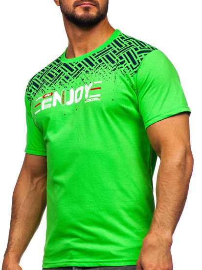 Tee-shirt en coton imprimé pour homme vert-néon Bolf 14720