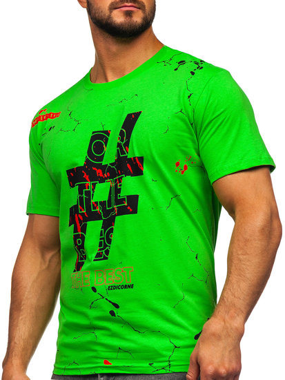 Tee-shirt en coton imprimé pour homme vert-néon Bolf 14728