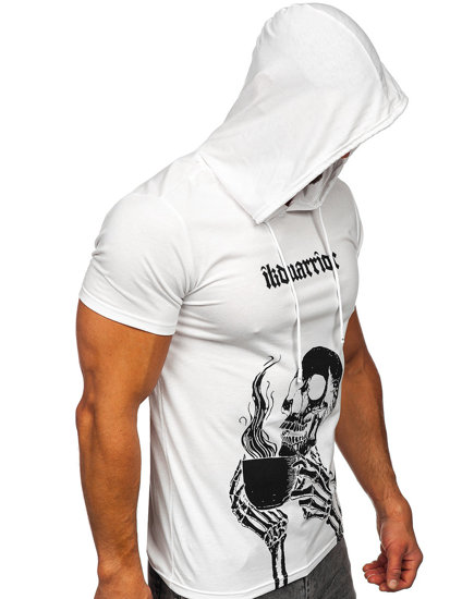 Tee-shirt imprimé à capuche pour homme blanc Bolf 8T979