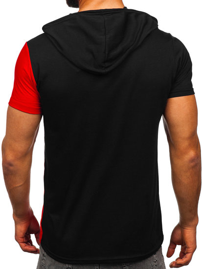 Tee-shirt imprimé à capuche pour homme noir-rouge Bolf 8T981