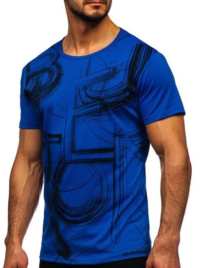 Tee-shirt pour homme bleu avec imprimé Bolf KS2525T