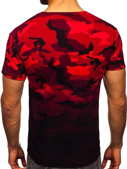 Tee-shirt pour homme rouge avec imprimé camo Bolf S808  