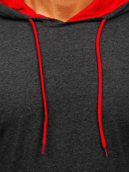 Tee-shirt sans imprimé anthracite-rouge à capuche pour homme Bolf 08