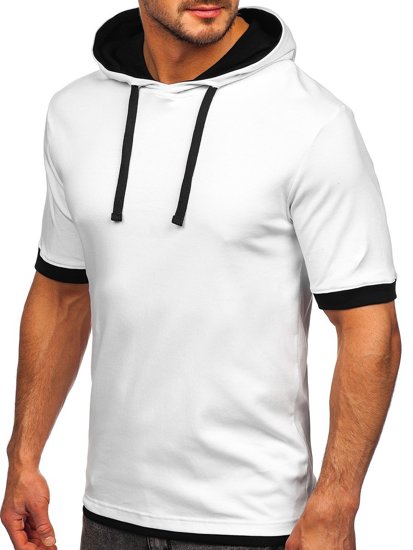 Tee-shirt sans imprimé blanc à capuche pour homme Bolf 08