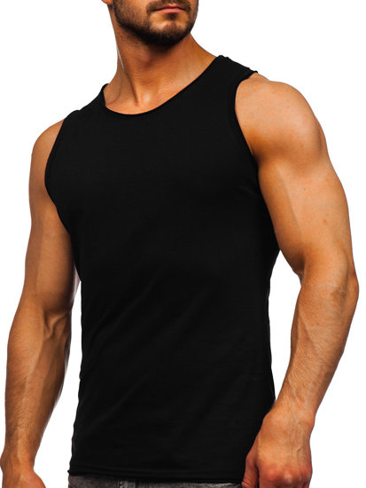 Tee-shirt tank top pour homme sans imprimé noir Bolf 1205