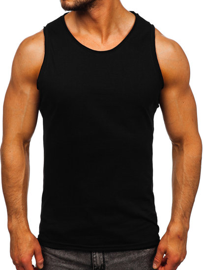 Tee-shirt tank top pour homme sans imprimé noir Bolf 1205