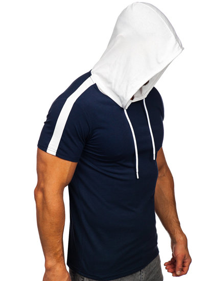 Tee-shirt uni à capuche pour homme bleu foncé Bolf 8T299