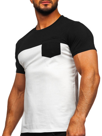 Tee-shirt uni avec petite poche pour homme noir-blanc Bolf 8T91