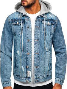 Blouson en jean à capuche pour homme bleu clair Bolf MJ505BC