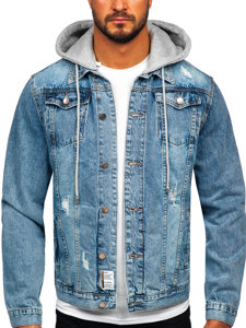 Blouson en jean à capuche pour homme bleu clair Bolf MJ505BC