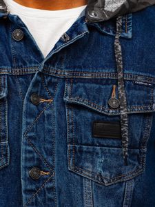 Blouson en jean pour homme à capuche bleu foncé Bolf RB9824-1  