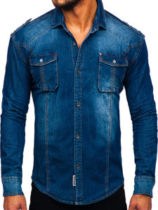Chemise à manche longue en jean pour homme bleue Bolf MC701B