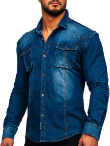 Chemise à manche longue en jean pour homme bleue Bolf MC701B