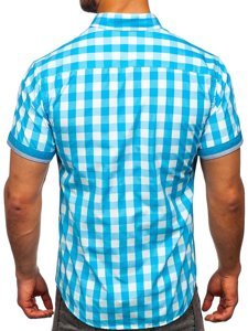 Chemise à manches courtes bleue claire à carreaux pour homme Bolf 4508