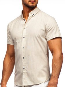 Chemise à manches courtes ecru en coton pour homme Bolf 20501