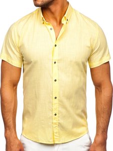 Chemise à manches courtes jaune en coton pour homme Bolf 20501