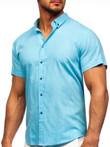 Chemise à manches courtes turquoise en coton pour homme Bolf 20501