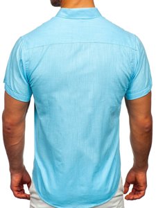 Chemise à manches courtes turquoise en coton pour homme Bolf 20501