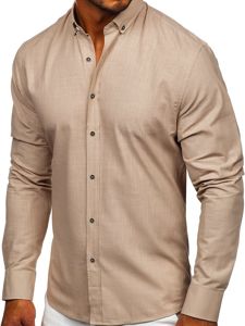 Chemise à manches longues en coton pour homme beige Bolf 20701  