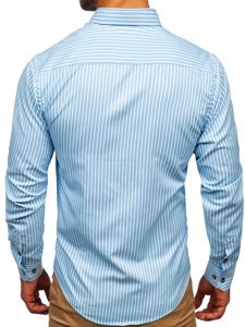 Chemise à manches longues pour homme bleue claire rayée Bolf 20722