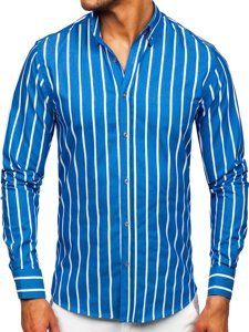 Chemise à manches longues rayée bleue pour homme Bolf 20730 