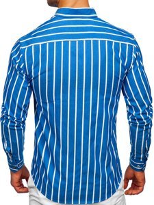 Chemise à manches longues rayée bleue pour homme Bolf 20730 