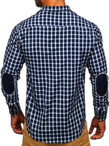 Chemise élégante à manche longue à carreaux pour homme bleue foncée Bolf 4747-1