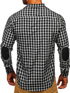 Chemise élégante à manche longue à carreaux pour homme noire Bolf 4747-1