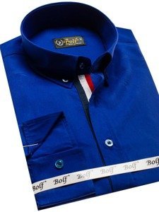 Chemise élégante à manche longue pour homme bleue cobalt Bolf 3713