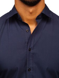 Chemise élégante à manche longue pour homme bleue foncée Bolf 1703