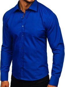 Chemise élégante à manche longue pour homme bleue moyenne Bolf 1703