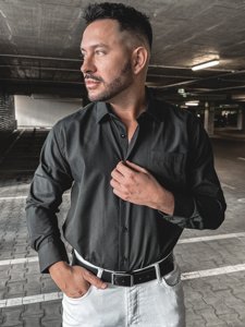 Chemise élégante à manche longue pour homme noire Bolf M14