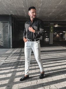 Chemise élégante à manche longue pour homme noire Bolf M14