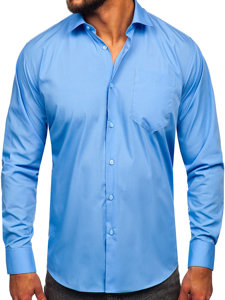 Chemise élégante à manches longues pour homme bleue Bolf M14