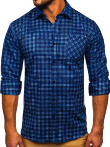 Chemise en flanelle à carreaux à manche courte pour homme bleue Bolf F8-2
