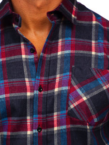 Chemise en flanelle à carreaux à manche courte pour homme rouge Bolf F2