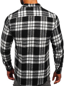 Chemise en flanelle à carreaux à manche longue pour homme blanche-noire Bolf 22702