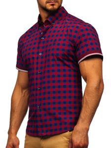 Chemise pour homme à carreaux à manches courtes rouge Bolf 4508
