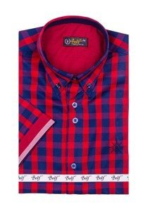 Chemise pour homme à carreaux à manches courtes rouge Bolf 4508
