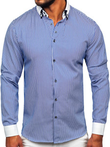 Chemise pour homme élégante à manches longues bleue Bolf 0909