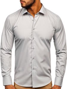 Chemise pour homme élégante à manches longues grise claire Bolf 0001