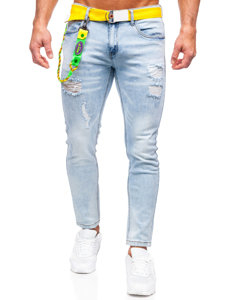 Homme Pantalon en jean slim fit with belt Bleu Bolf KX956