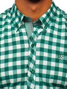 La chemise à carreaux avec les manches courtes pour homme verte Bolf 6522