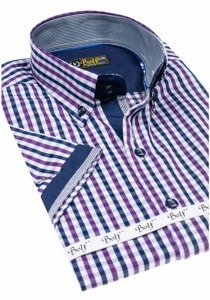La chemise à carreaux avec les manches courtes pour homme violette Bolf 4510
