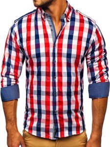La chemise à carreaux avec les manches longues pour homme rouge Bolf 2779