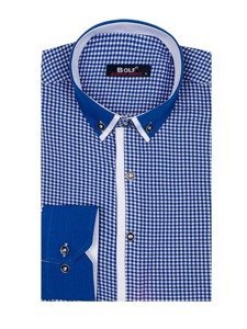 La chemise à motifs avec les manches longues pour homme bleue Bolf 8806